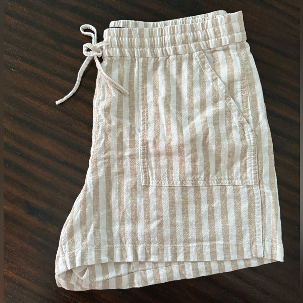 J. Crew Striped Linen Blend Drawstring Shorts in Vintage Sandstone White - Sz S